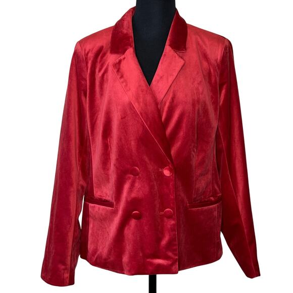 LC Lauren Conrad Women's Velvet Double Breasted Notch Collar Blazer Red Large - Picture 3 of 9